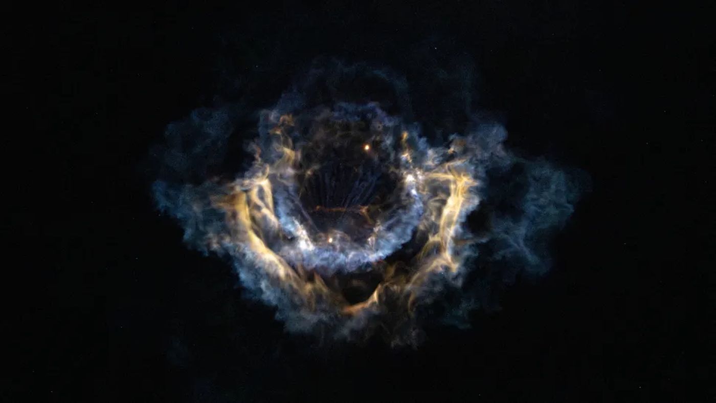 Cột khói từ tên lửa Falcon 9 như một tinh vân, hay một đóa hoa nở trên bầu trời